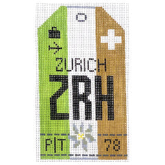 Hedgehog Needlepoint ZRH Zurich Travel Tag