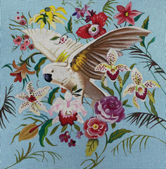 TRUNK SHOW: Colors of Praise FF338 Cockatoo on Blue with Flowers