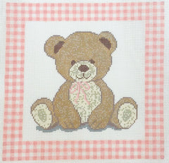 A Poore Girl Paints APBA20 Bear Lovey with Pink Gingham Border