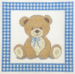 A Poore Girl Paints APBA21 Bear Lovey with Blue Gingham Border