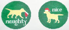 Susan Battle Needlepoint X29 Naughty/Nice Yellow Labs