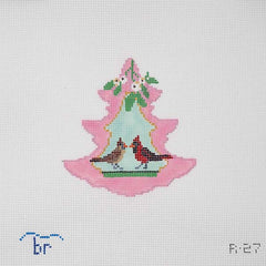 TRUNK SHOW: Blue Ridge Stitchery R27 Pink Tree - Cardinal Pair under Mistletoe