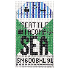 Hedgehog Needlepoint SEA Seattle Travel Tag