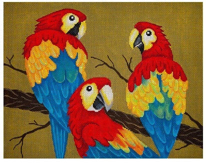 Three Parrots Needlepoint Pillow