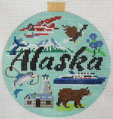 A Kirk & Bradley Travel Round handpainted needlepoint of Greece. The design  is 4 in diameter on 18 mesh needlepoint canvas and is available with  fibers if required. – Needlepoint For Fun